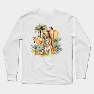 Watercolor Animal Safari #1 Long Sleeve T-Shirt